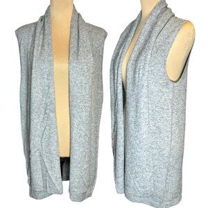 NWT InCashmere 100% Cashmere Open Front Vest SZ XL Grey Longline Lagenlook Comfy